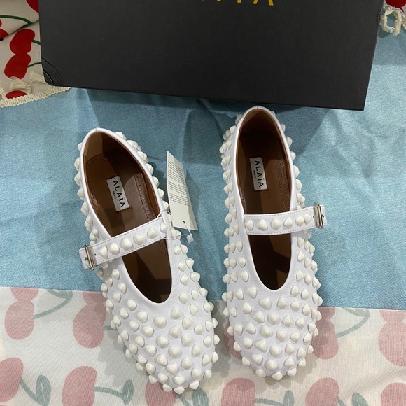 Alaia Shoes - Alaia Women White Studded Mary Jane Shoes